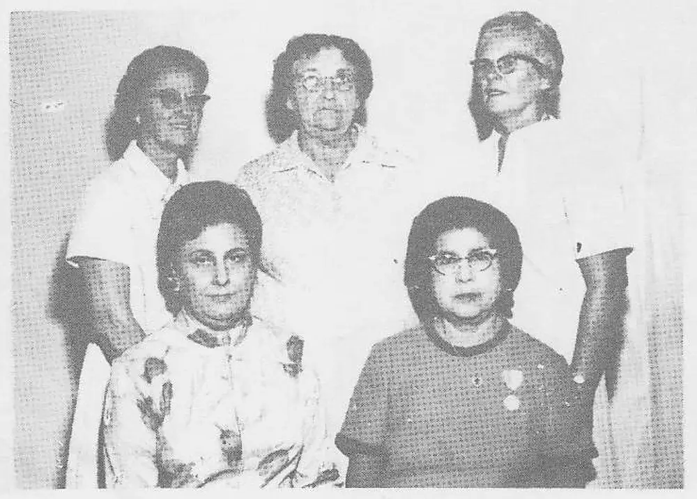 Group photograph of five women, the Diamond Jubilee Book Committee; two seated in front, three standing behind.