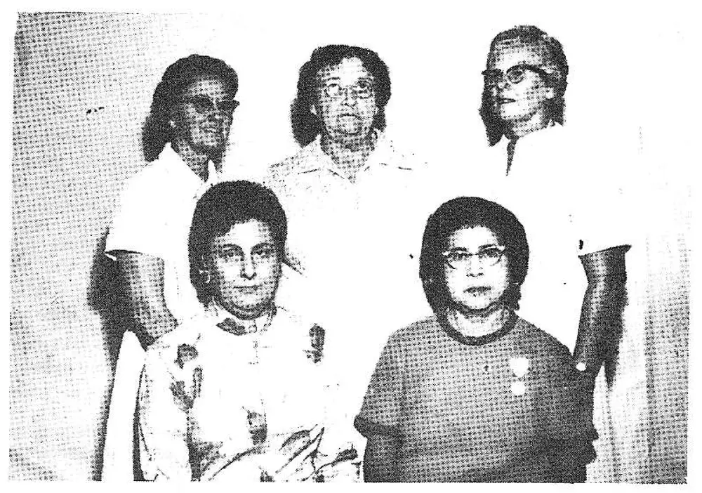 Group photo of six women, the Diamond Jubilee Book Committee, standing and seated in two rows