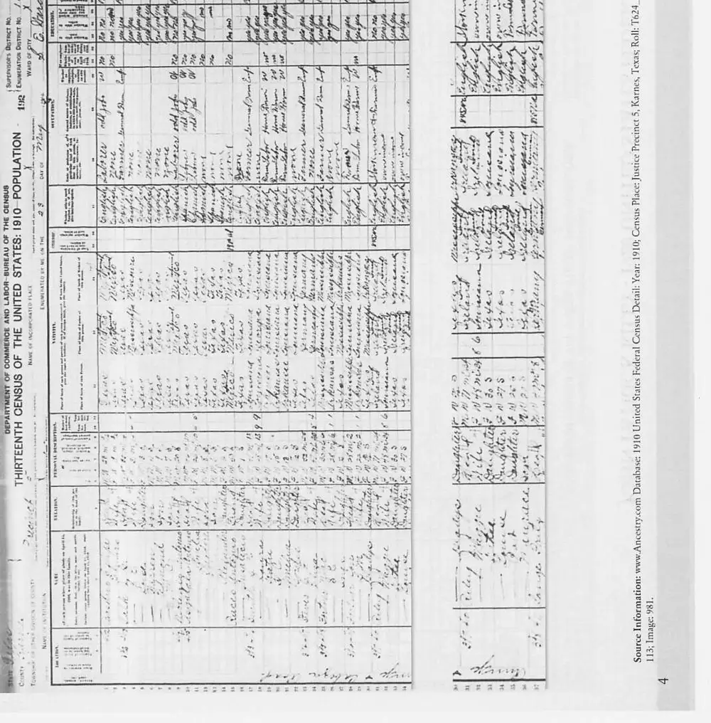 Scanned 1910 Thirteenth Census of the United States population schedule page (Karnes County, Texas, Justice Precinct 5, Enumeration District 113, Sheet 23A) listing the Riley household with handwritten personal description, occupation, nativity, and other census columns.