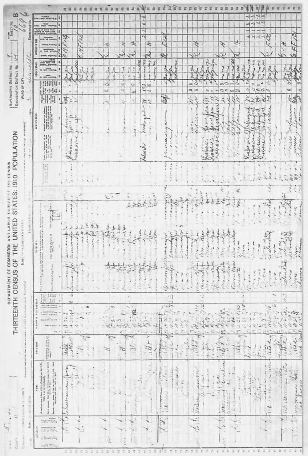 Scanned 1910 United States Federal Census population schedule page (Thirteenth Census), Sheet No. 10B, Supervisor's District 4, Enumeration District 49, showing the Mcnamara family household entry including handwritten columns for name, relation, age, birthplace, and other census data.