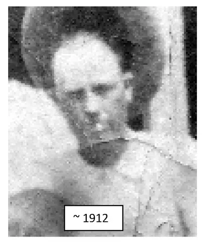 Faded, overexposed photograph of a man wearing a wide-brimmed hat.
